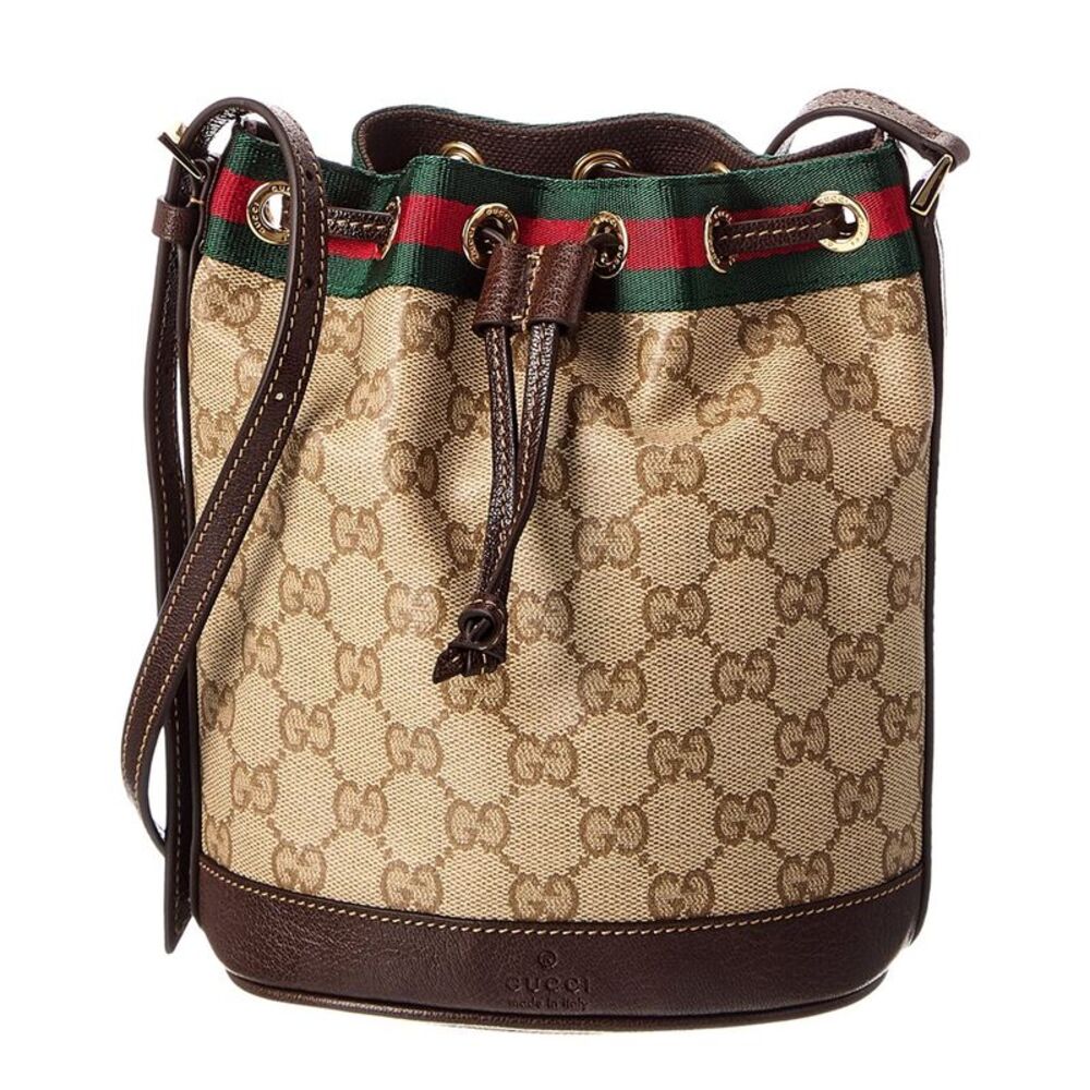 Gucci Gg Web Mini Gg Coated Canvas & Leather Bucket Bag, Brown